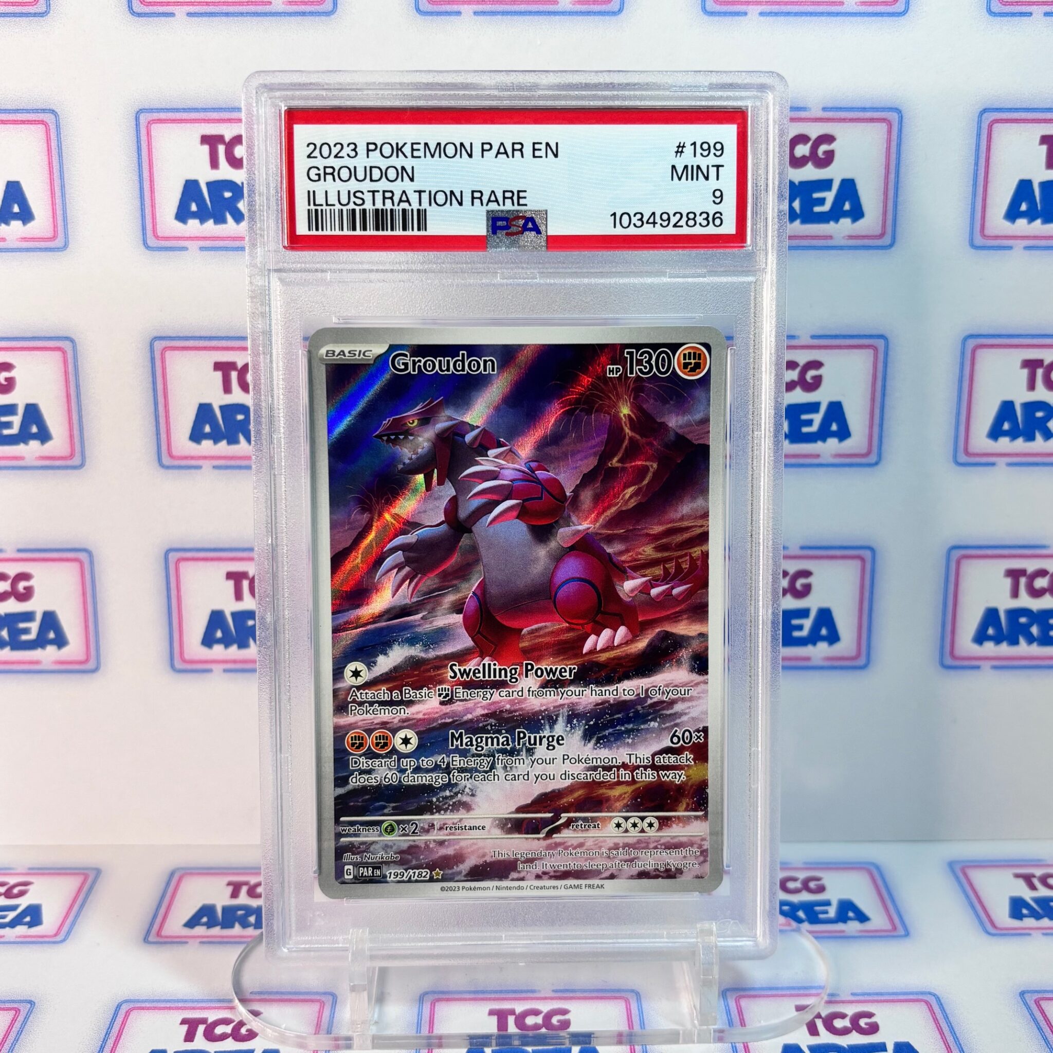 PSA 9 Groudon #199 - Illustration Rare - Pokémon Paradox Rift - TCG Area